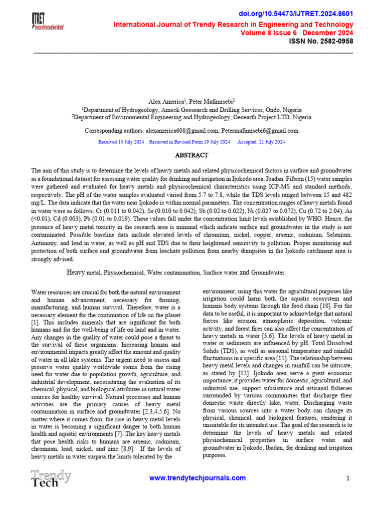 Heavy Metal Assessment in Ijokodo Water | PDF | Water | Science ...