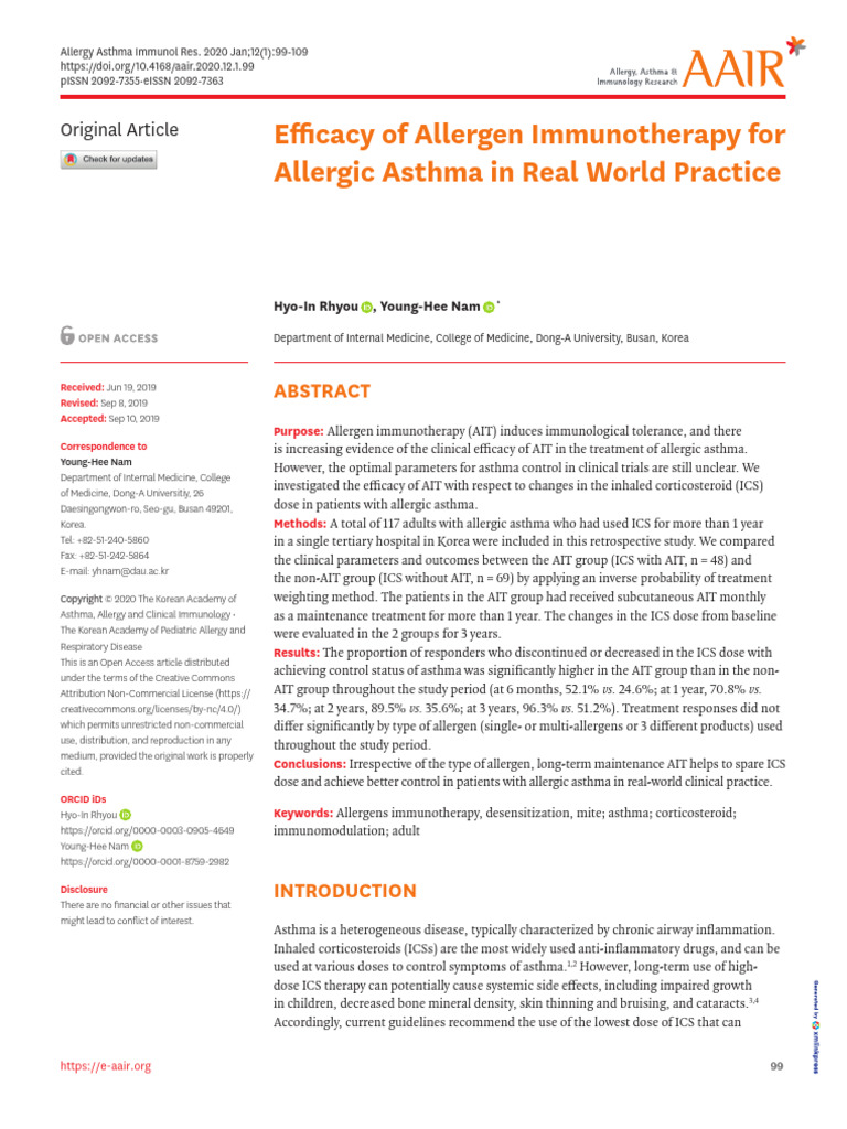 Efficacy of Allergen Immunotherapy For Allergic Asthma in Real World ...