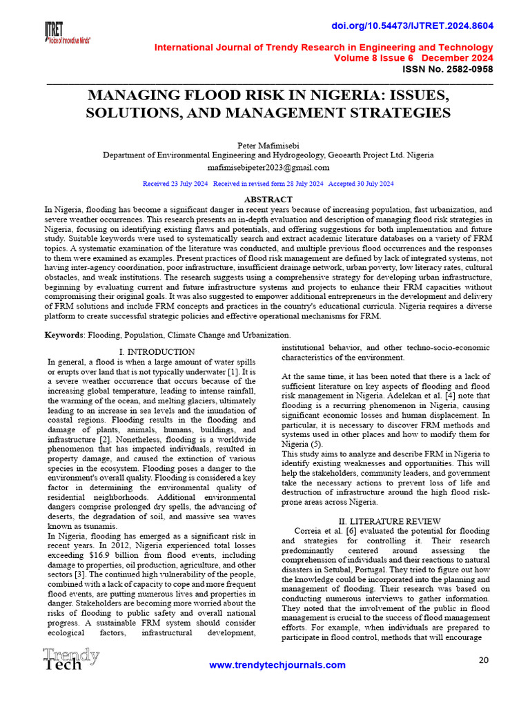 Managing Flood Risk in Nigeria: Issues, Solutions, and Management ...