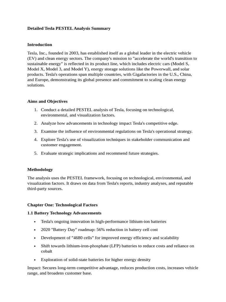 Detailed Tesla PESTEL Analysis Summary | PDF