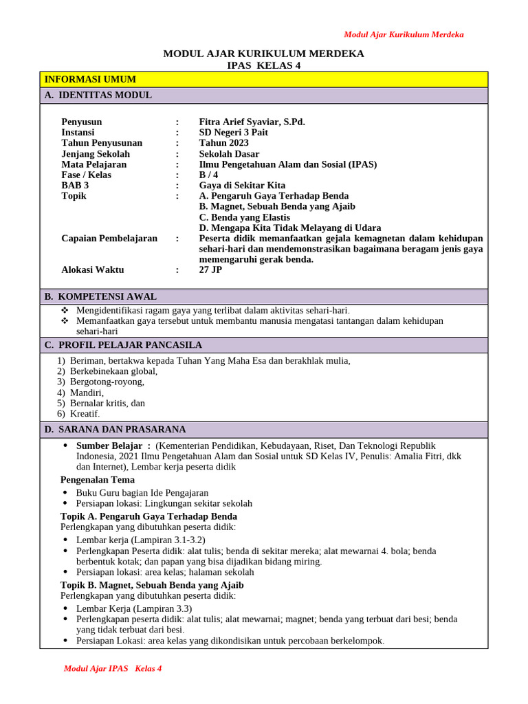 Modul Ajar IPAS BAB 3 | PDF