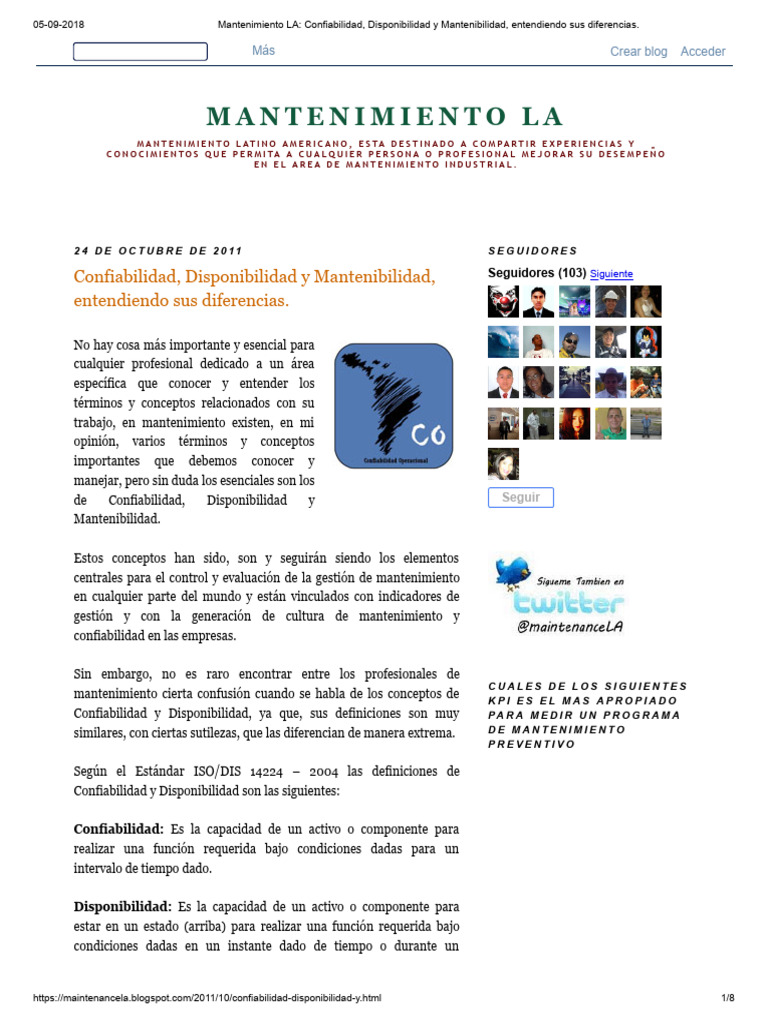 Mantenimiento La Confiabilidad Disponibilidad Y Mantenibilidad