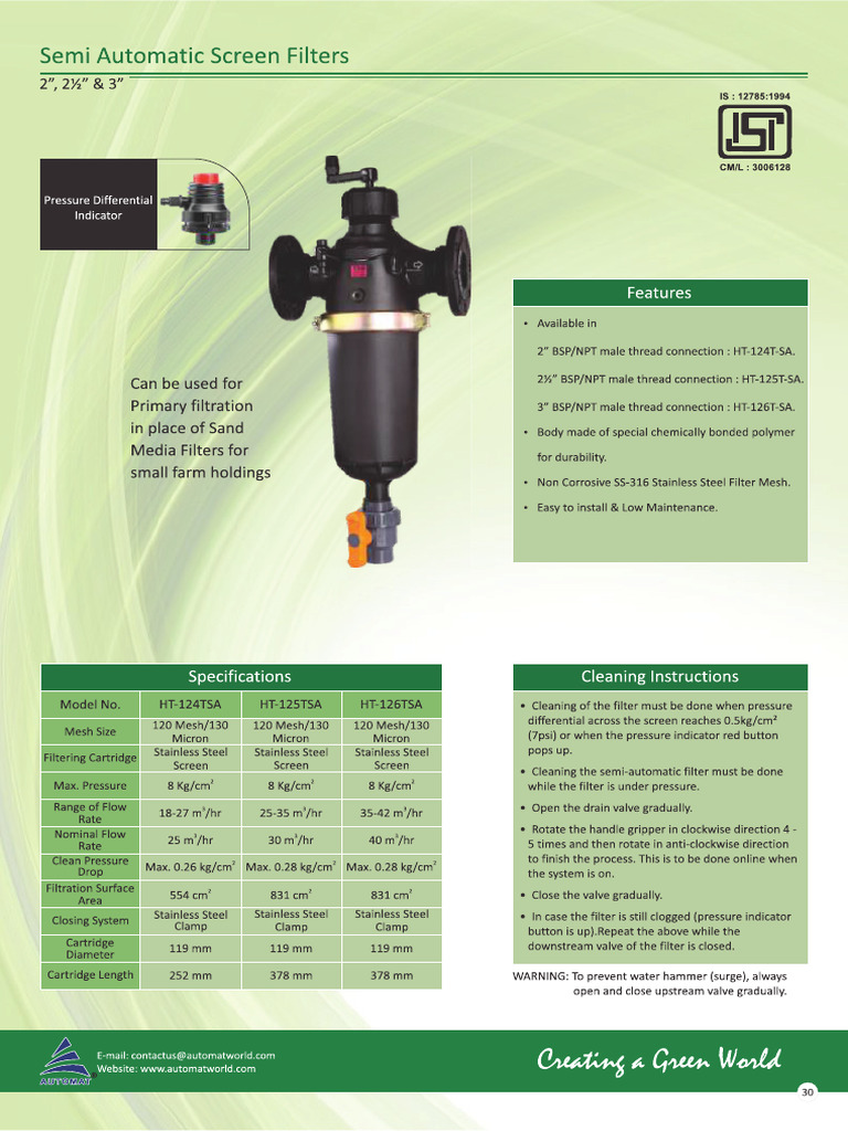 Semi Automatic Screen Filter | PDF