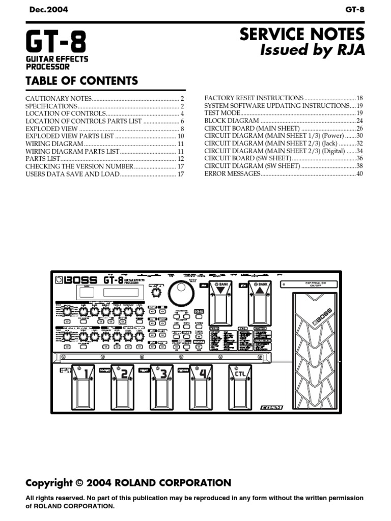 BOSS GT-1  取説付き Boss GT-8 Service Notes | PDF | Analog To Digital Converter