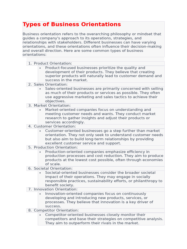 Types of Business Orientations DARSH MODI | PDF