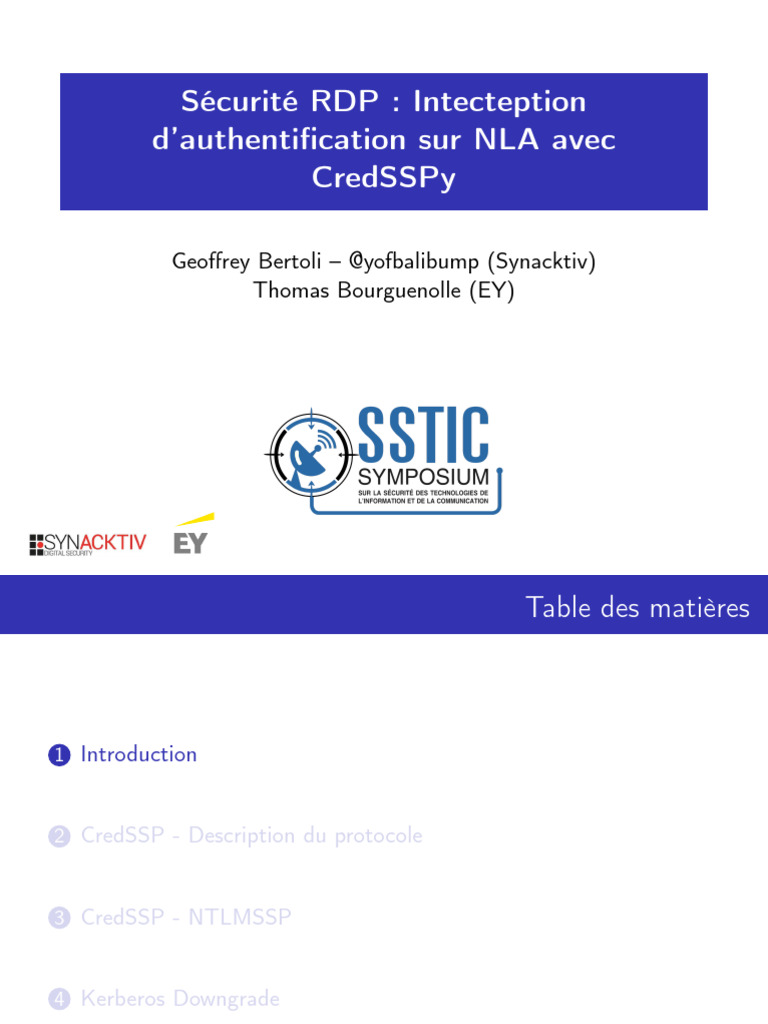 SSTIC2020-Slides-analyse de La Scurit RDP Nla Quel Apport Pour Votre ...