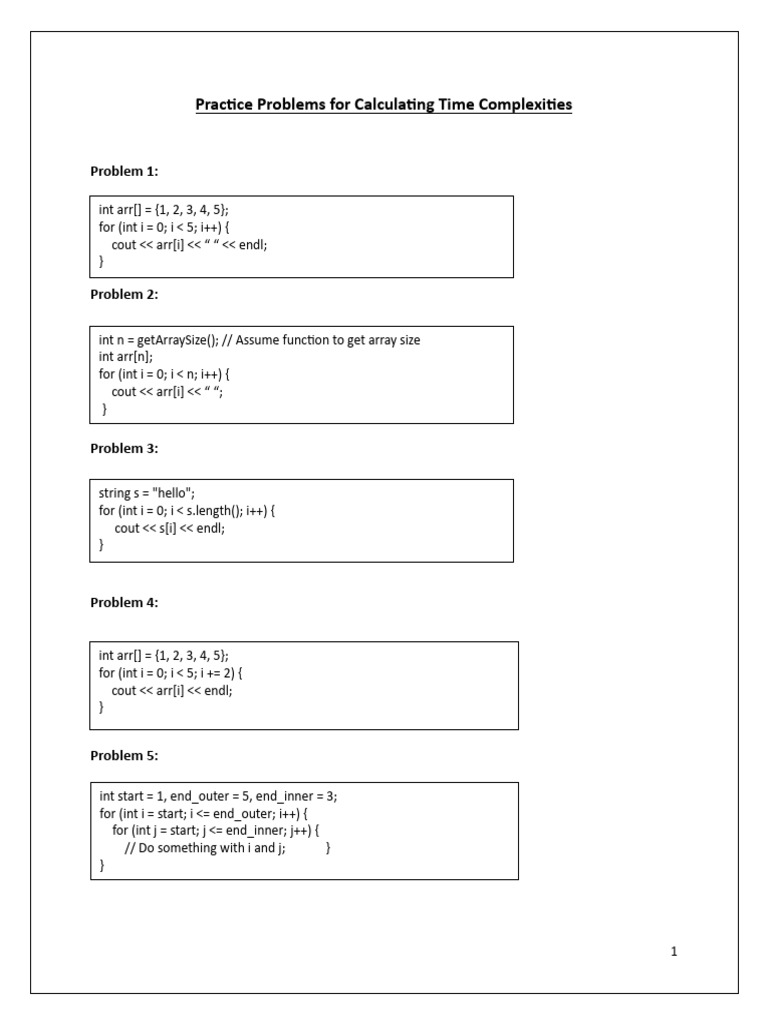 Practice problems for calculating time complexities 1 pdf