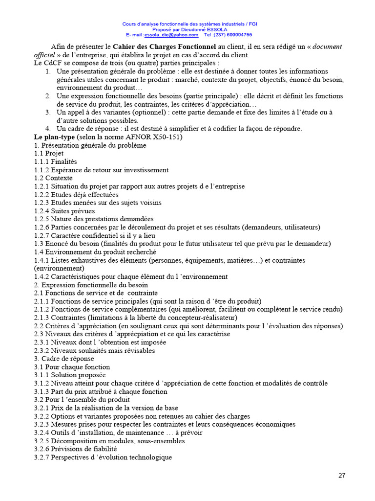 CDCF Cahier de Charges Fonctionnel | PDF