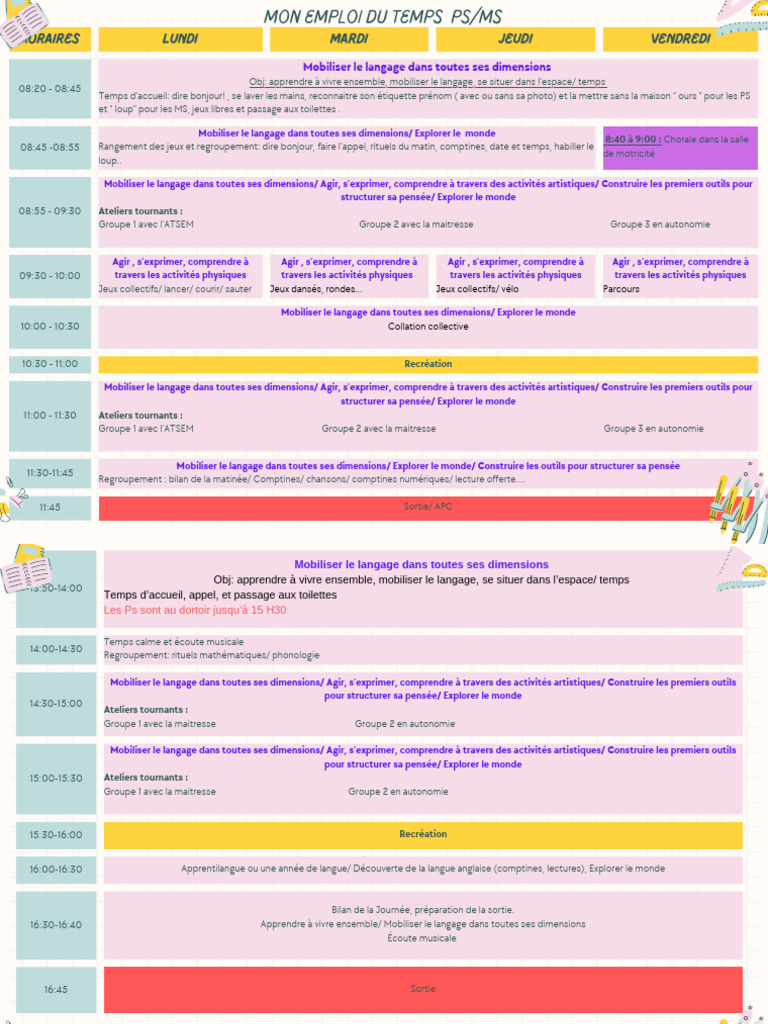 Emploi du temps Petite Section 2023 PDF Développement personnel — free download