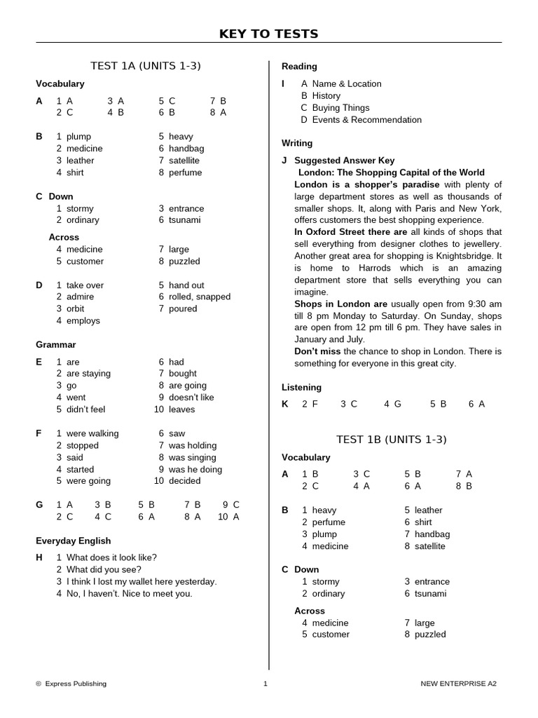 New Enterprise A2 Test Key | PDF | Zoo