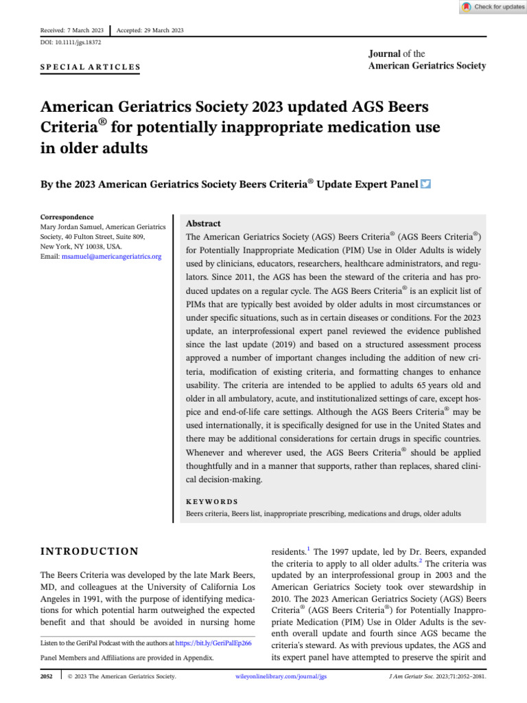 Beers Criteria AGS 2023 | PDF