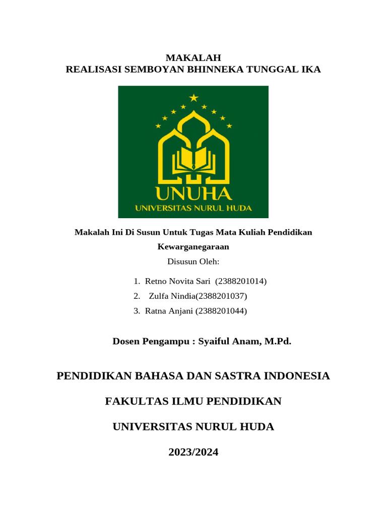 Realisasi Semboyan Bhineka Tunggal Ika | PDF