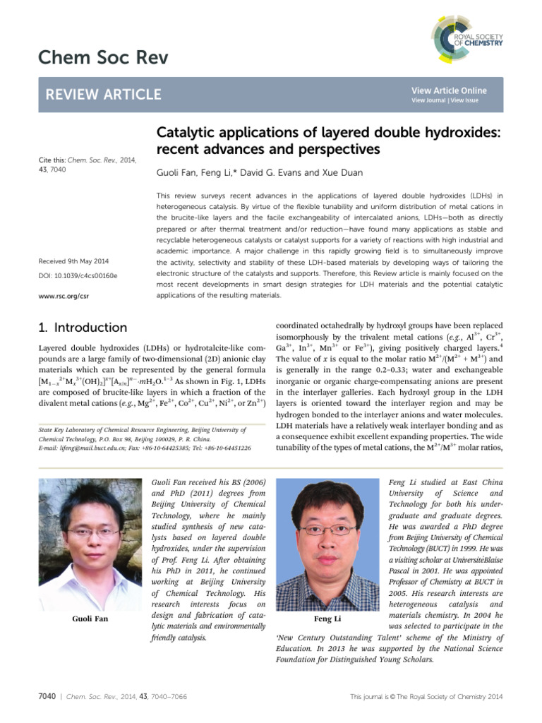 Catalytic applications of double layered hydroxides | PDF