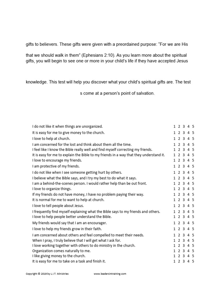 Children and Student Spiritual Gifts Test | PDF