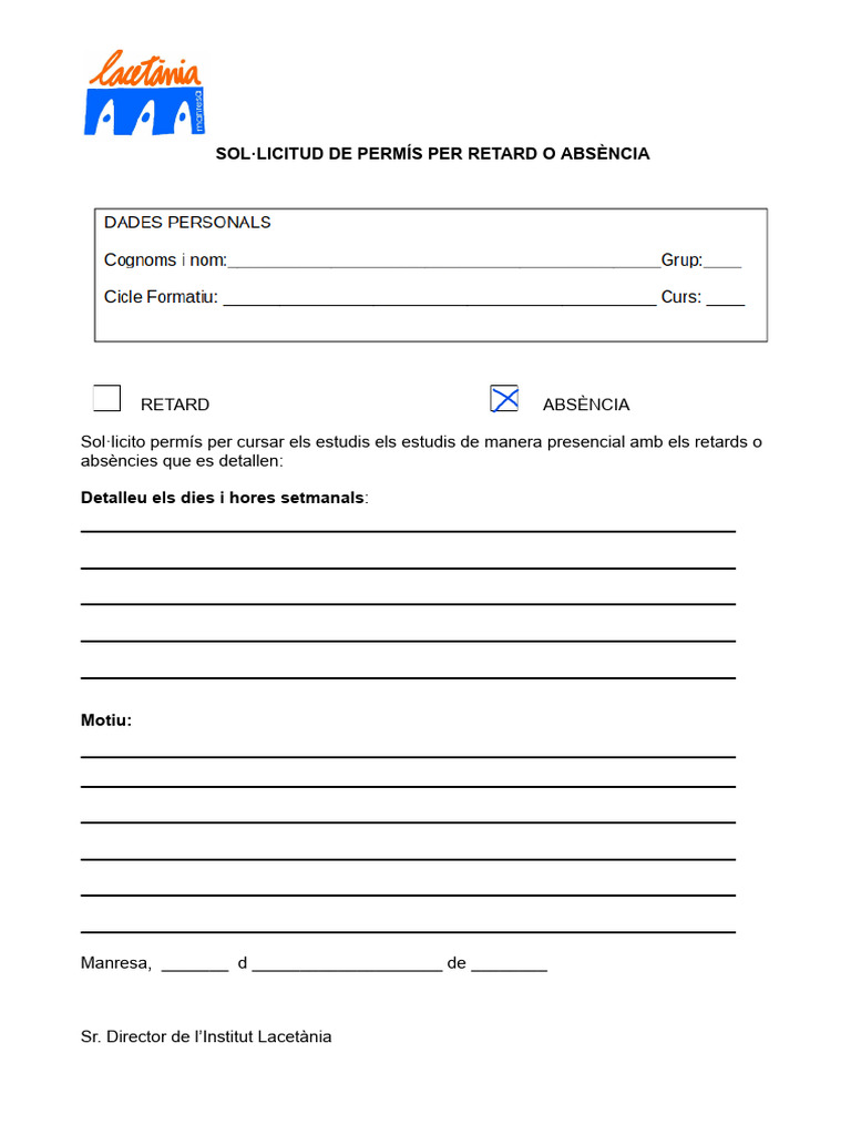 Sol Licitud Permis Retard o Absencia | PDF