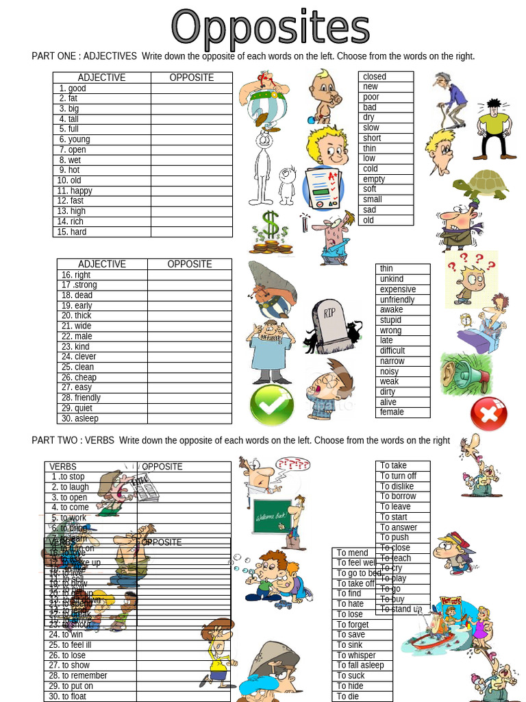 Adjectives Opposites Pdf