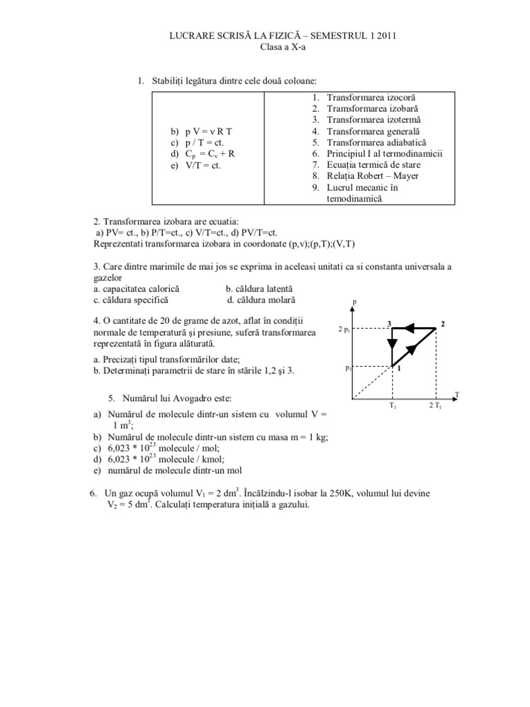 Lucrare ScrisÄƒ La FizicÄƒ Clasa A X A