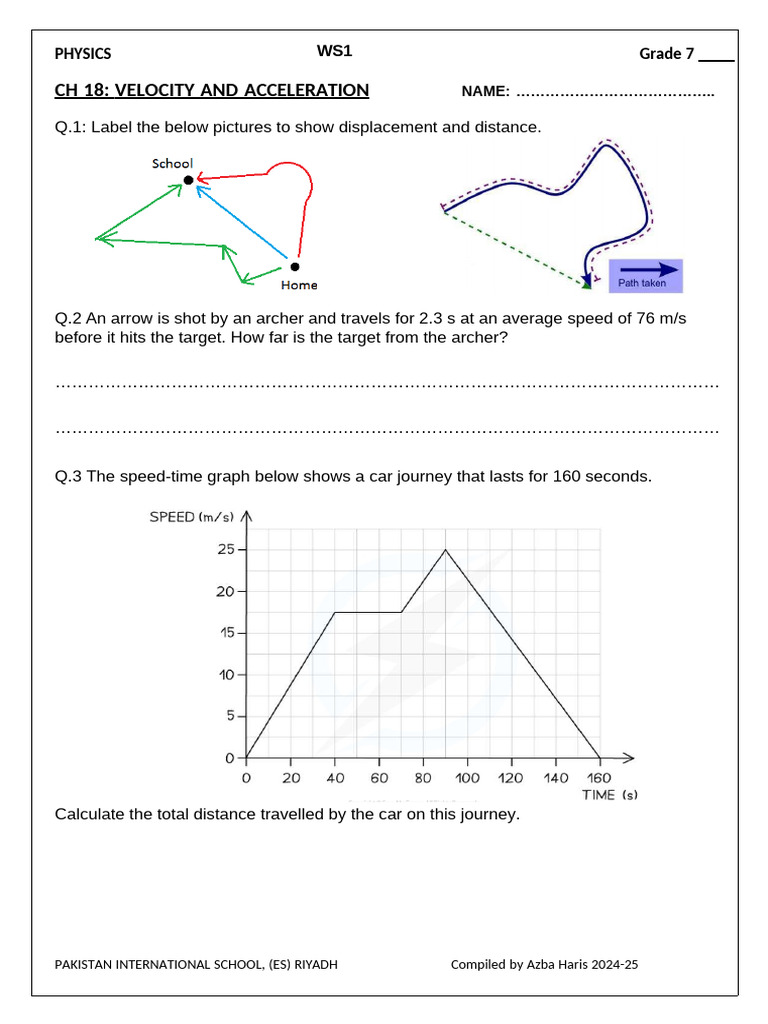 Ws CH 18 Velocity and Acceleration 2024-25 | PDF
