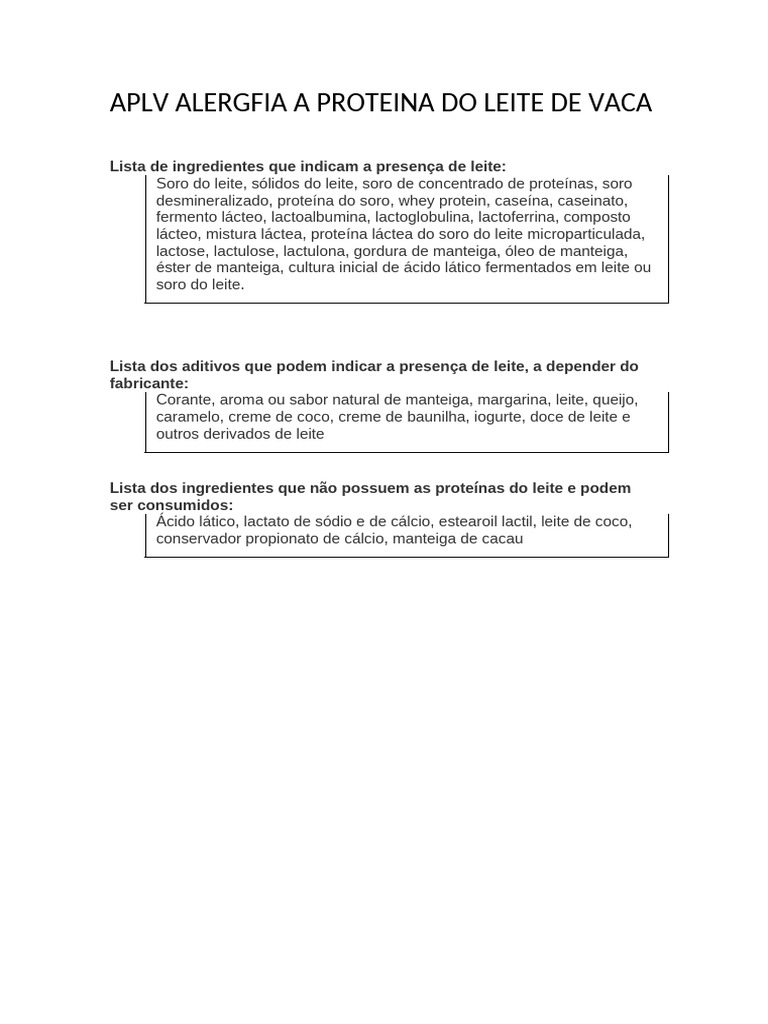 Aplv Alergfia A Proteina Do Leite de Vaca | PDF