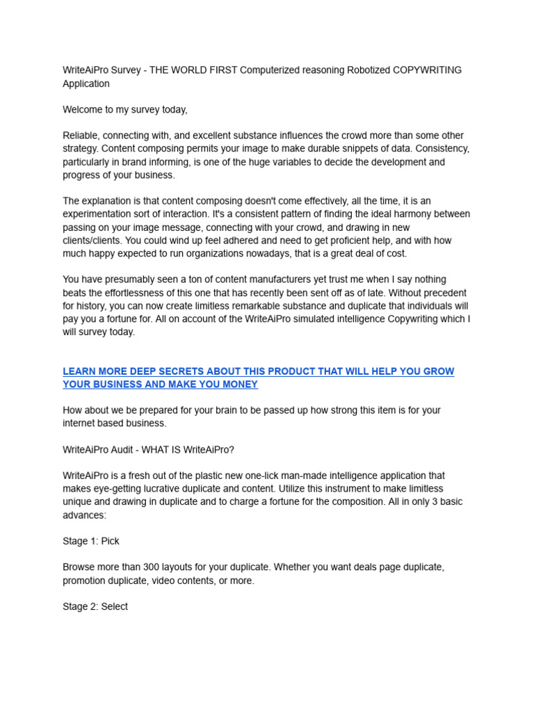 WriteAiPro Survey - THE WORLD FIRST Computerized Reasoning Robotized ...