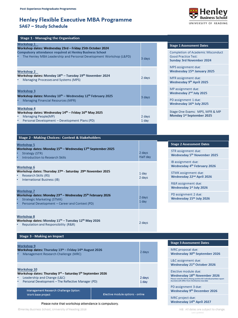SA67 MBA Schedule | PDF
