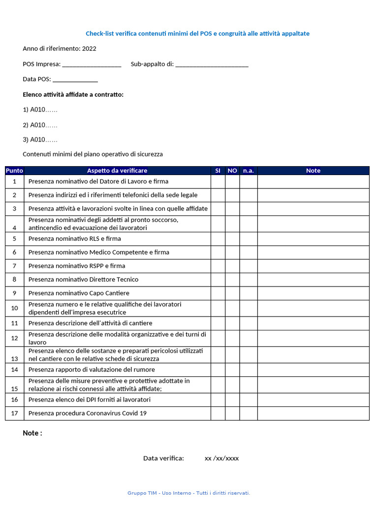 Check-List Contenuti Minimi Del POS | PDF