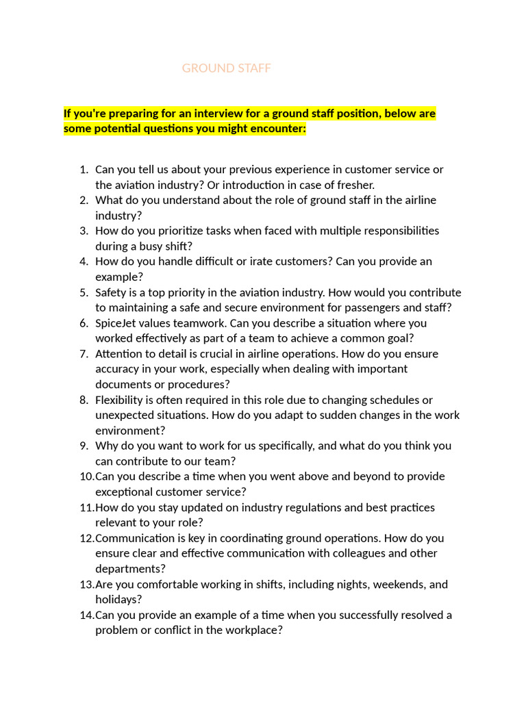 Questions d'entretien pour le personnel au sol | PDF