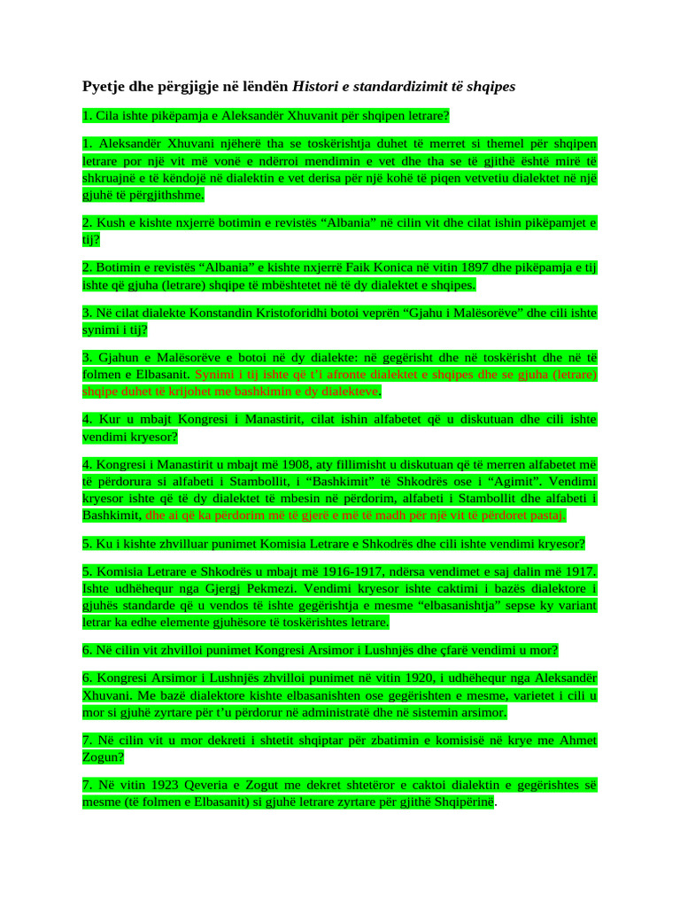 Pyetje Dhe Pergjigje-Histori e Standardizimit Te Shqipes | PDF