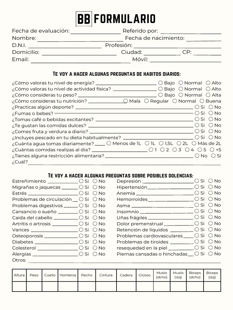 Formulario Bb Nutricion | PDF