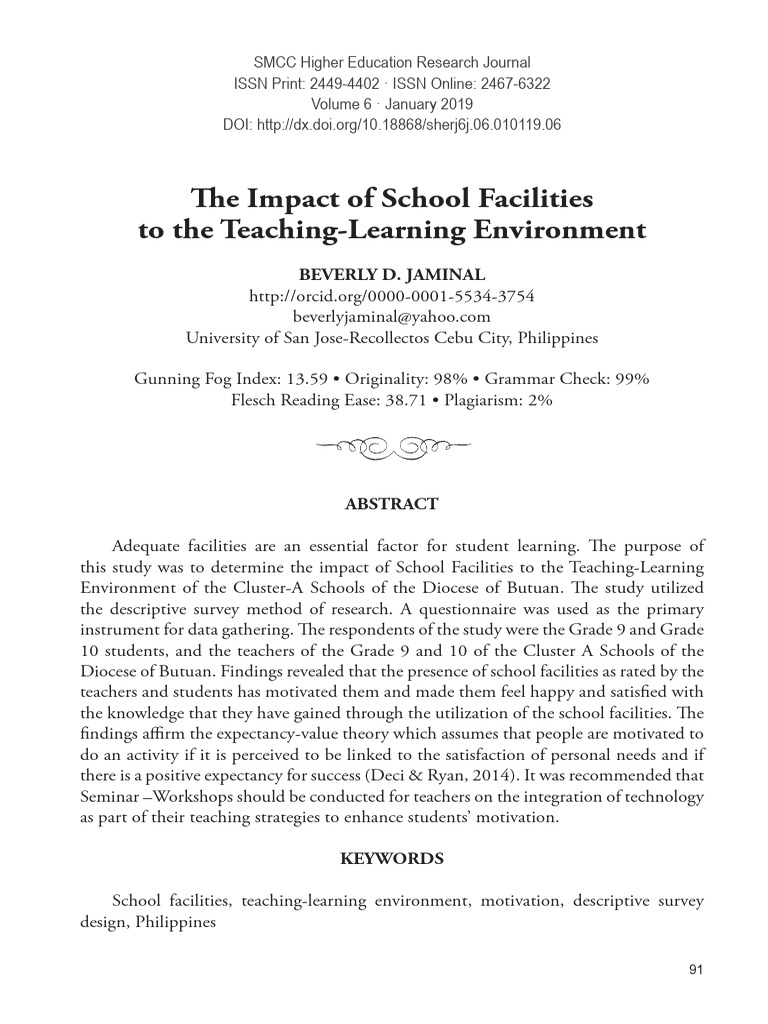 The Impact of School Facilities To The Teaching-Learning Environment | PDF