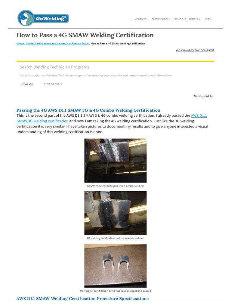 How to Pass the AWS D1 1 SMAW 4G (overhead) Welding Certification PDF How to Pass the AWS D1 1 SMAW 4G (overhead) Welding Certification PDF