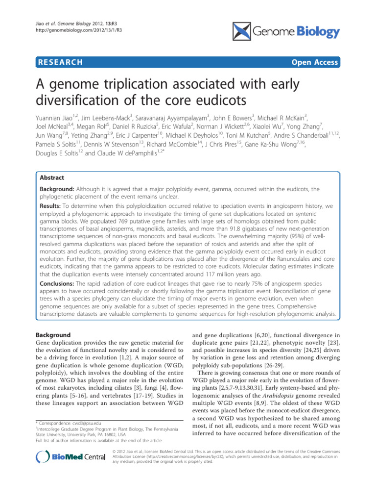 A Genome Triplication Associated With Early Diversification of The Core ...