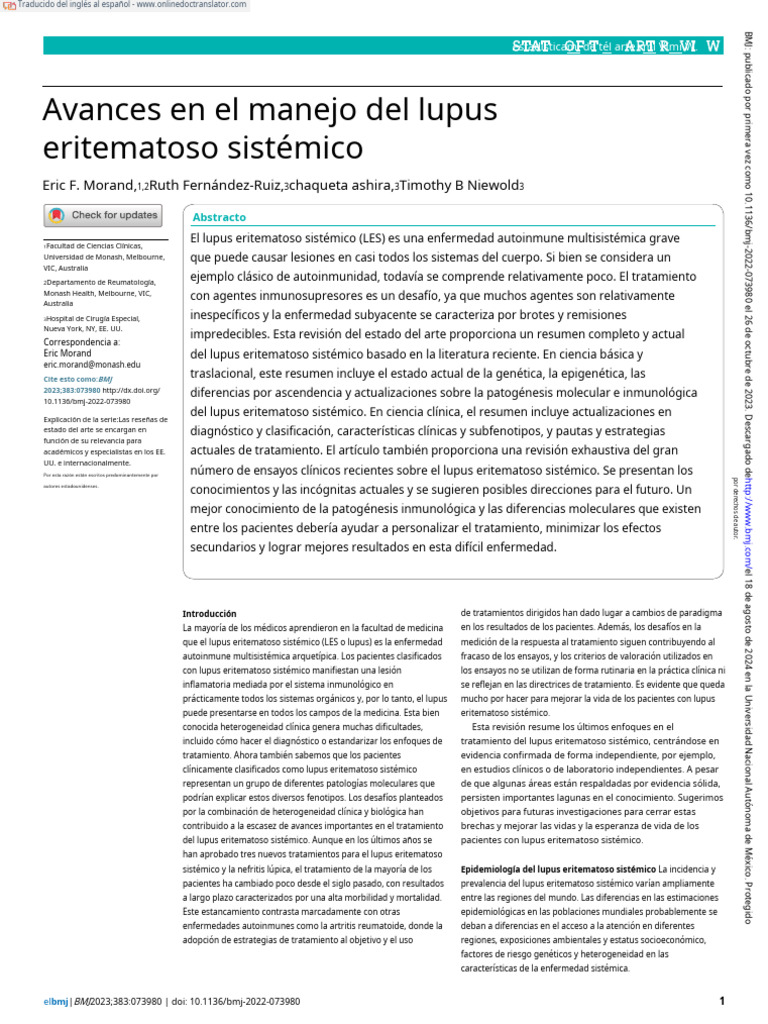 Advances in The Management of Systemic Lupus Erythematosus Bmj-2022 ...