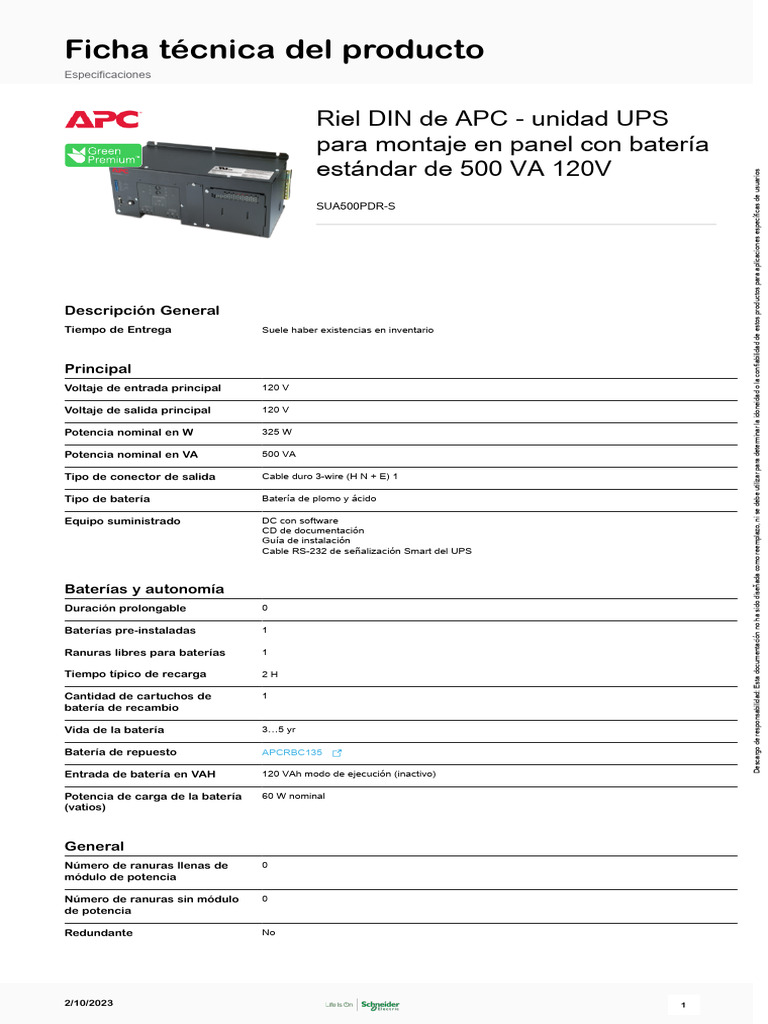 UPS Industrial - SUA500PDR-S | PDF