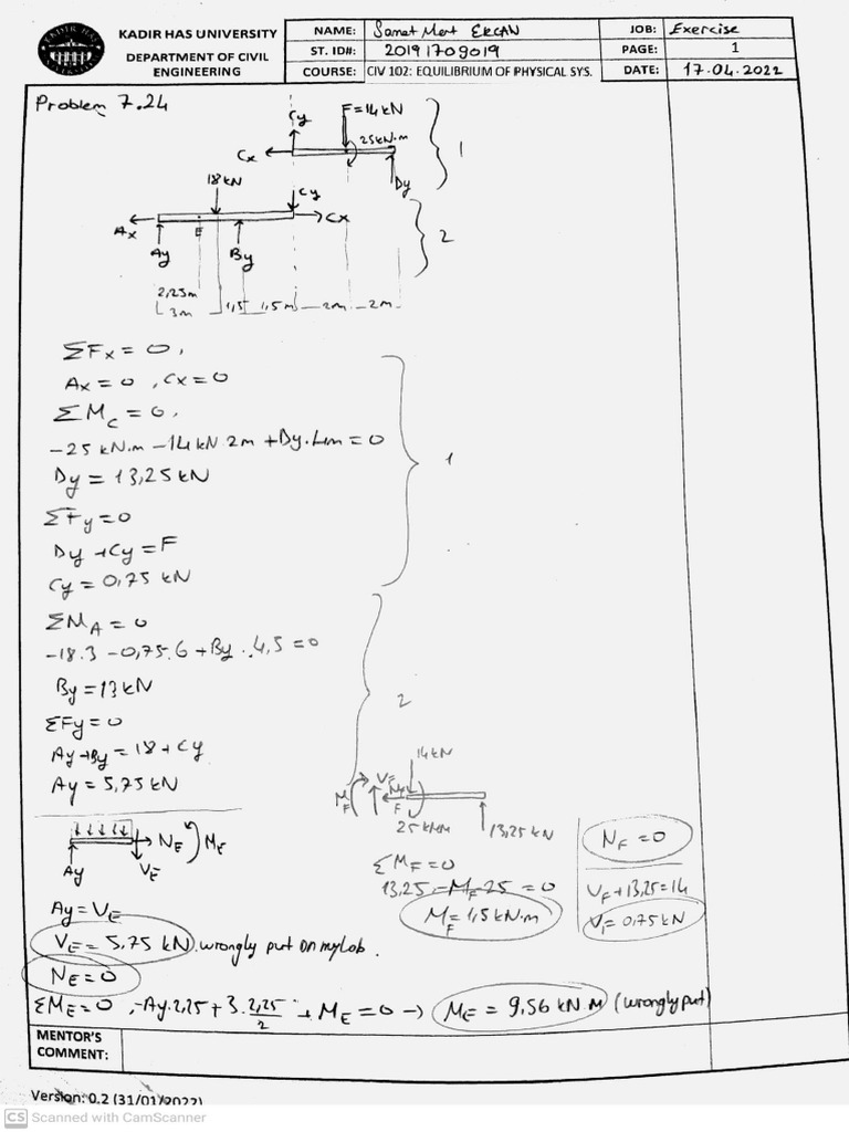 Week 8 internal forces calculation sheet pdf