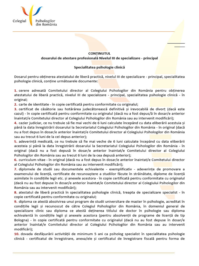 Anexa 4A - Continut Dosar Atestare Profesionala Nivelul III - Principal ...