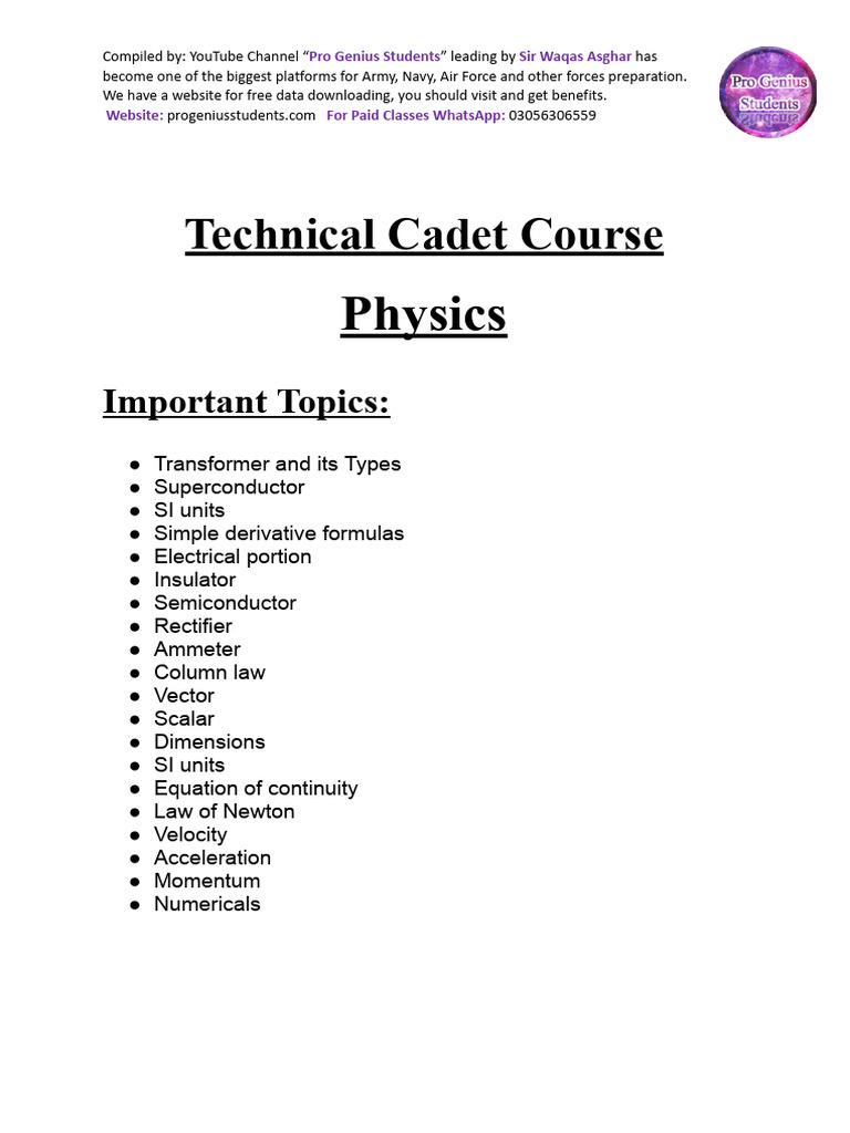 TCC Physics Notes by Pro Genius Students | PDF