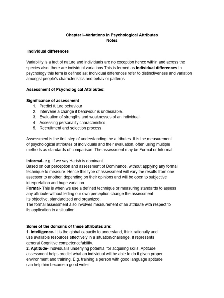 Variations in Spychological Attributes (Notes) | PDF