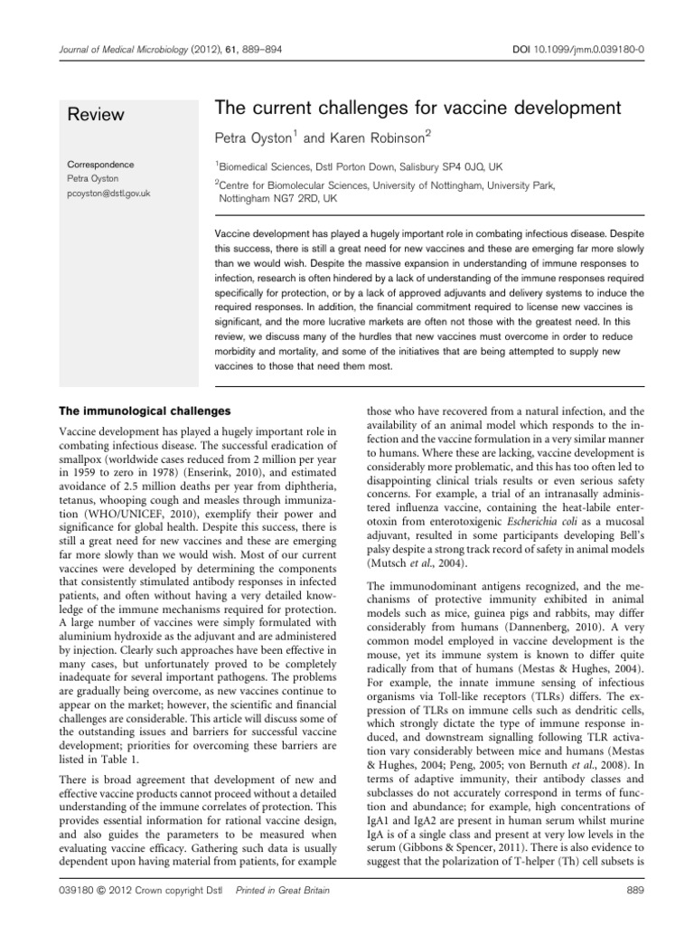 The Current Challenges For Vaccine Development | PDF