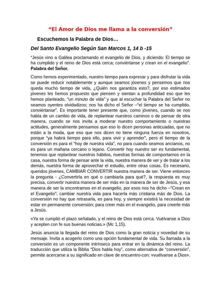El Amor de Dios Me Llama A La Conversión | PDF | Amor | Religión y ...
