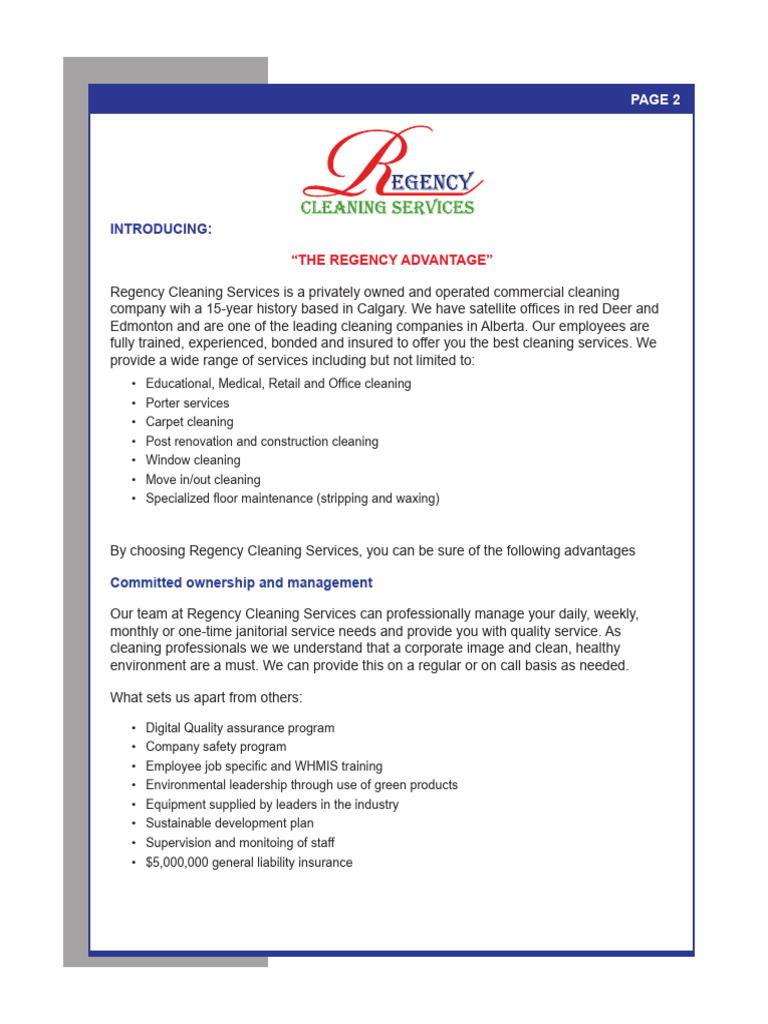 Regency Cleaning Intro - 2024 | PDF