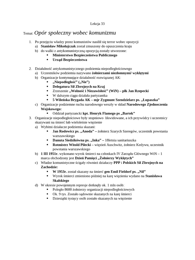 Lekcja 33 - Opór Społeczny Wobec Komunizmu | PDF