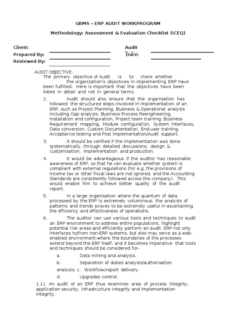 ERP Audit Work Program Overview | PDF | Information Security | Internal ...