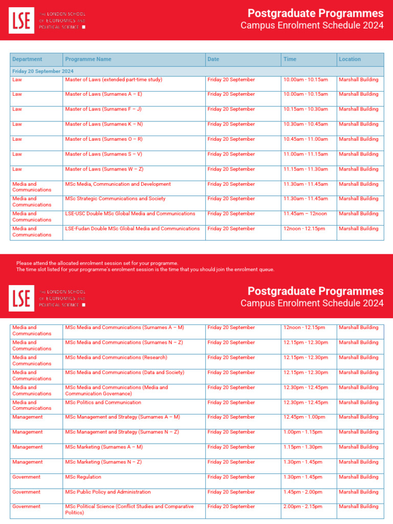 PG 2024 25 Enrolment Schedule v2 | PDF