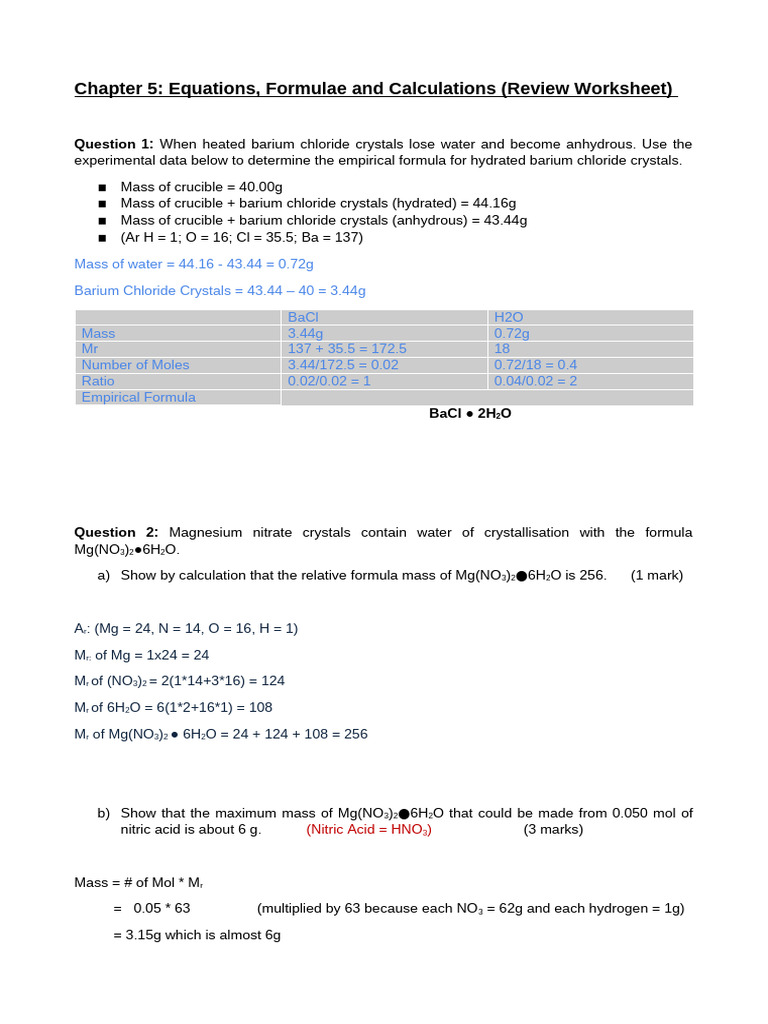 Chemistry Review Worksheet | PDF