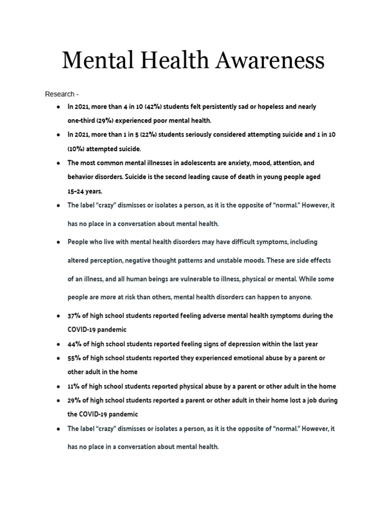 Mental Health Awareness | PDF