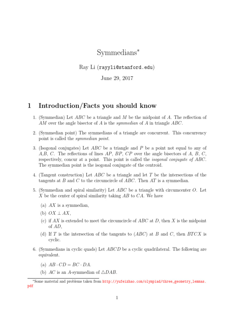 Ray Li Symmedian | PDF