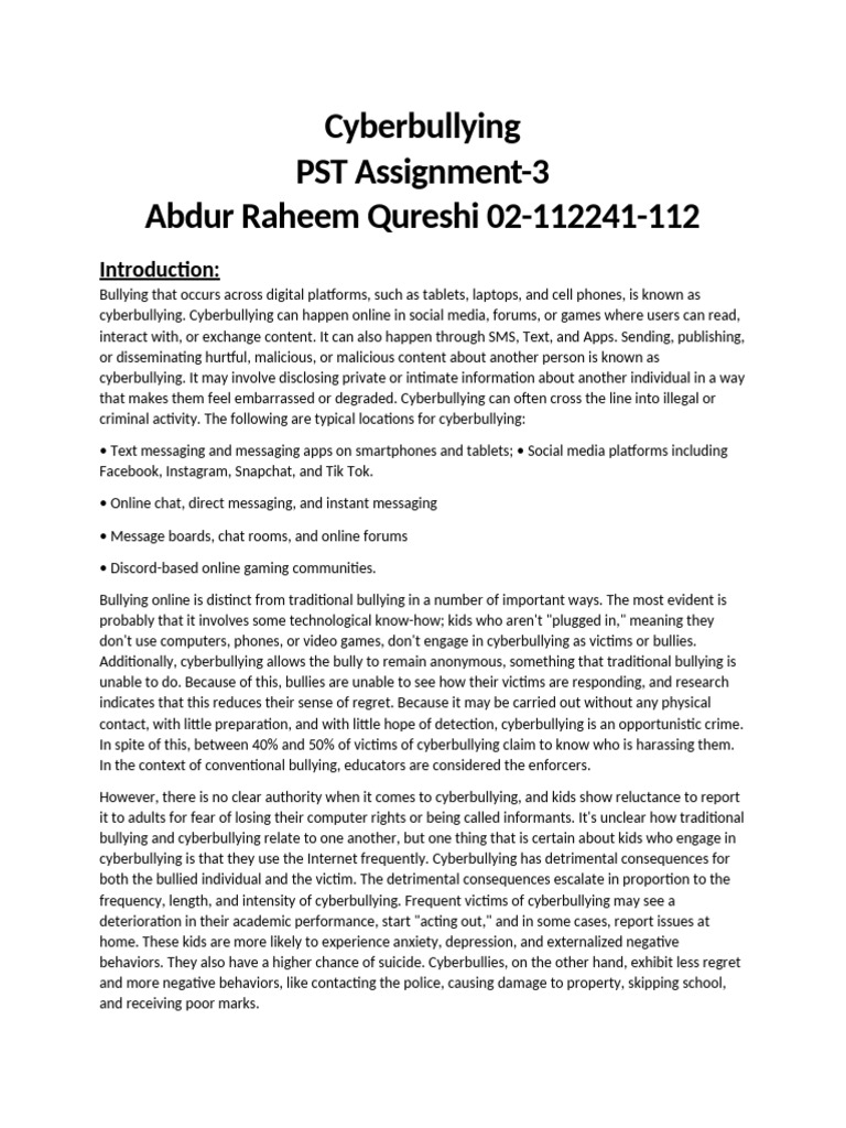 Cyberbullying PST Assignment | PDF