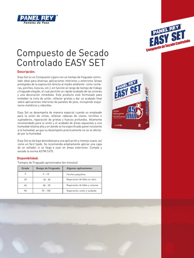TDS - Compuesto - Controlado - EasySet Panel Rey | PDF