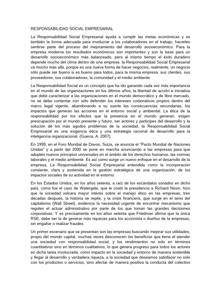 Importancia de la Responsabilidad Social Empresarial | PDF ...